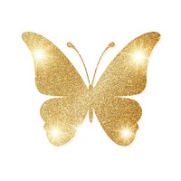 Glitter golden butterfly icon white background celebration accessories.