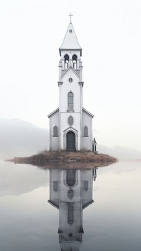 Grey tone church architecture reflection building.