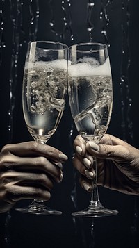Grey tone hands cheers champagne glasses drink wine refreshment.