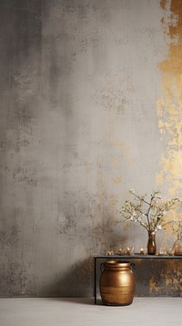 Grey tone wallpaper muted gold design architecture vase art.