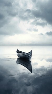Grey tone wallpaper ocean reflection vehicle rowboat.