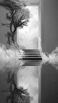 Grey tone wallpaper stunning architecture reflection staircase.