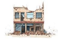 Architecture illustration destroyed building deterioration destruction demolition.