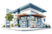 Architecture illustration pharmacy white background outdoors building.