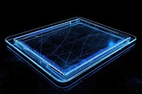 Glowing wireframe of tablet light black background illuminated.