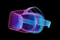 Glowing wireframe of vr headset futuristic light black background.
