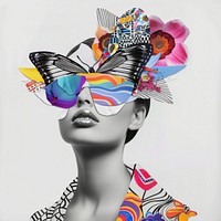 Paper collage of fashion woman portrait art drawing.
