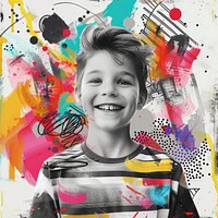 Paper collage of boy smiling art abstract portrait.