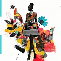 Paper collage of black fashion woman art footwear pattern.