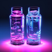 Neon small drinks bottle purple light.