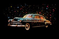 Starry classic car vehicle black background transportation.