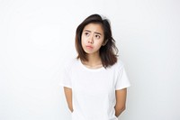 Woman with confused face portrait t-shirt adult.