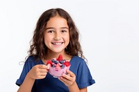 Girl eating blueberry smoothie bowl food white background strawberry.