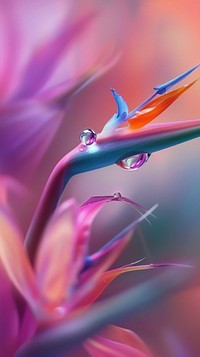 Water droplet on bird of paradise flower plant hummingbird.