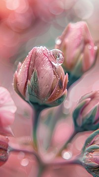 Water droplet on bud flower blossom petal.
