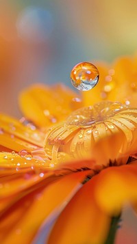Water droplet on calendula flower petal plant.