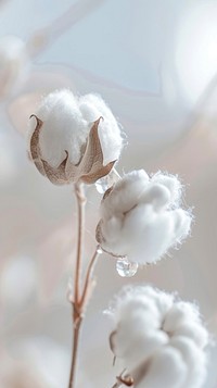 Water droplet on cotton flower fragility freshness defocused.