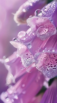Water droplet on foxgloves flower blossom petal.