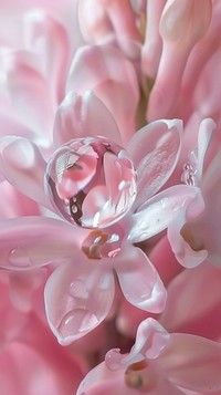 Water droplet on hyacinth flower outdoors blossom.