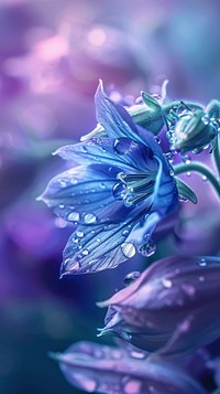 Water droplet on larkspur flower blue dew.