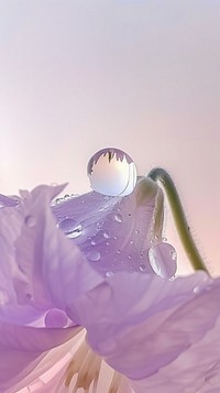Water droplet on larkspur flower petal fragility.