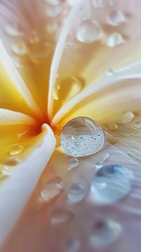 Water droplet on plumeria flower petal plant.