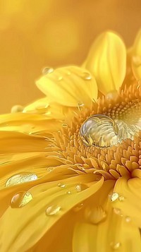 Water droplet on sunflower petal plant dew.