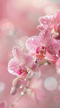 Water droplets on orchid flower blossom nature.