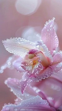 Water droplets on orchid flower blossom nature.