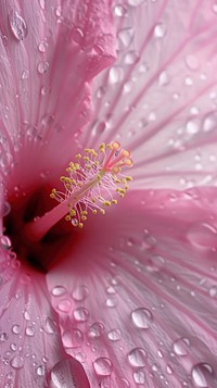 Water droplets on pink flower hibiscus blossom.