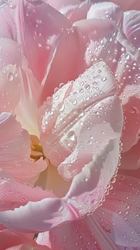 Water droplets on tulip flower blossom petal.