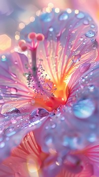 Water droplets on vintage flower petal plant.