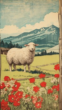 Illustration of farm animal livestock outdoors painting.