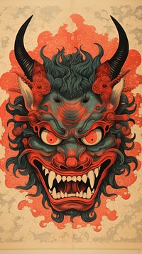 Illustration of Japanese devil tradition painting art.