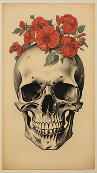 Illustration of skull painting flower plant.