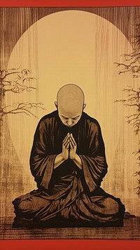 Illustration of monk praying adult art representation.