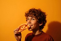 Person holding pizza biting eating person.