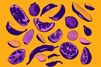 CMYK Screen printing of snack purple fruit food.