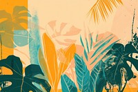 CMYK Screen printing of tropical plants backgrounds outdoors painting.
