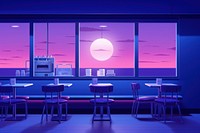 Modern restaurant purple furniture lighting.