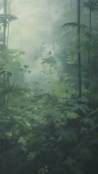 Acrylic paint of Tropical forest vegetation outdoors.