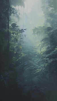 Acrylic paint of Tropical forest vegetation outdoors.