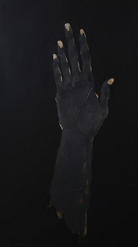 Black woman hand finger glove electronics.