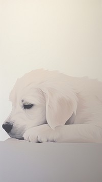 Acrylic paint of puppy animal mammal white.
