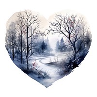 Heart watercolor winter forest landscape outdoors nature.