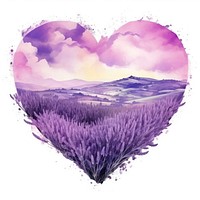 Heart watercolor lavender field landscape outdoors nature.