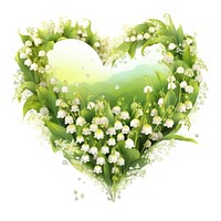 Heart watercolor lily of the valley flower plant green.