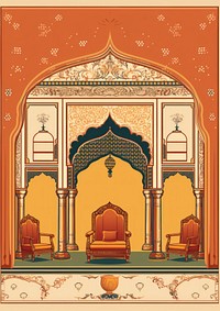 Indian traditional mughal pichwai art architecture furniture throne.