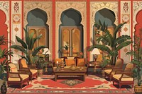 Indian traditional mughal pichwai art room architecture furniture.