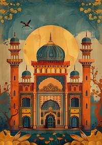 Indian traditional mughal pichwai art architecture building painting.